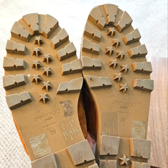 Jimmy Choo Tan Suede Crystal Embellished Shearling Mules - Picture 10 of 11